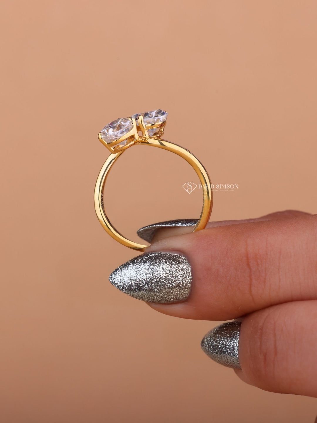 1.0CT Cushion & 2.0CT Oval Cut Moissanite Diamond Toi et Moi Engagement Ring