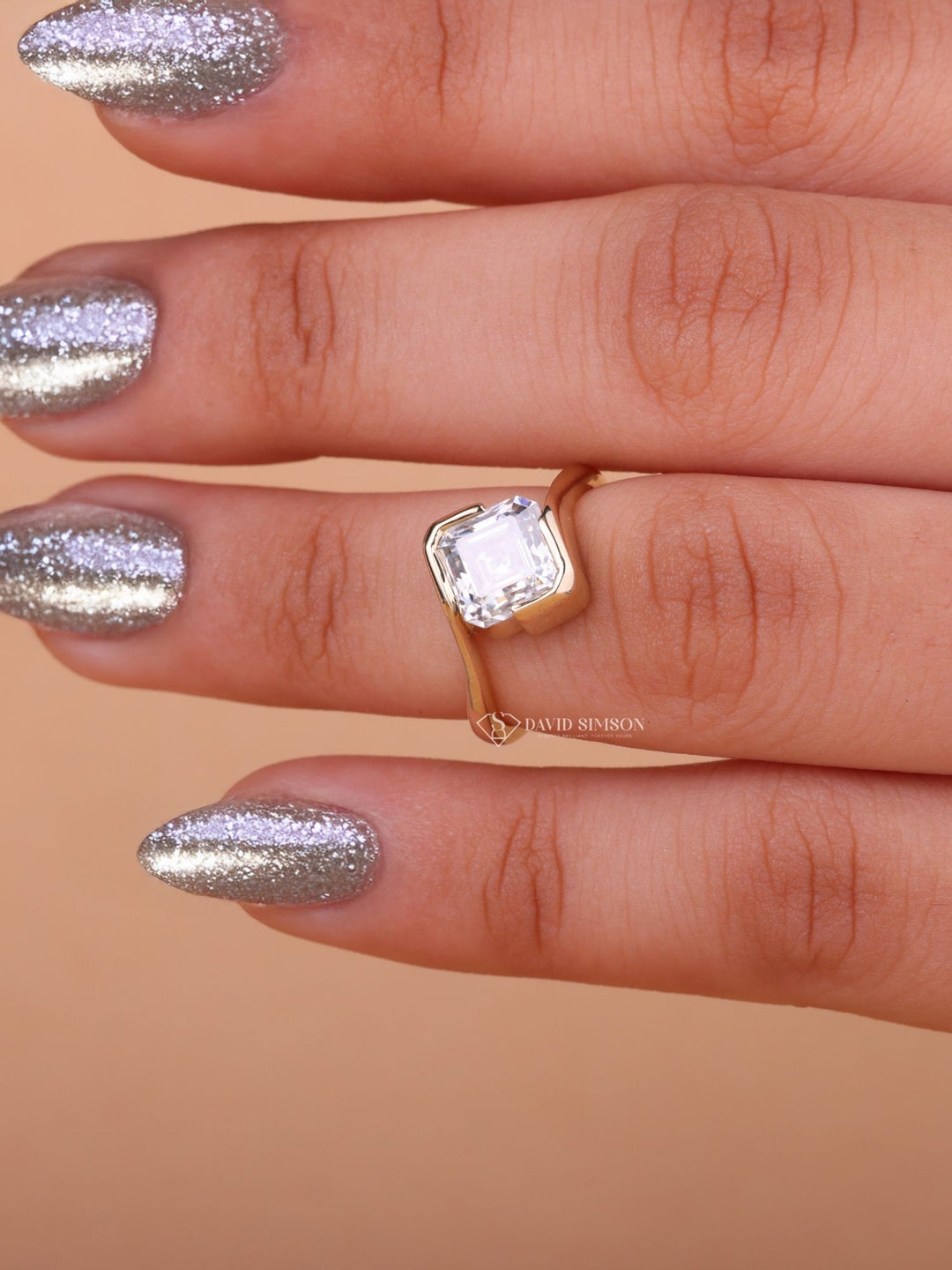 2.50CT-3.50CT Asscher Cut Moissanite Bypass Diamond Engagement Ring