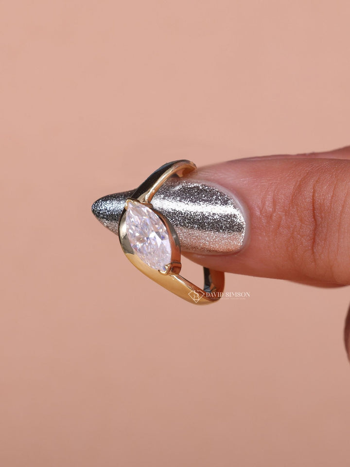 1.0CT-3.0CT East West Marquise Cut Moissanite Unique Diamond Engagement Ring