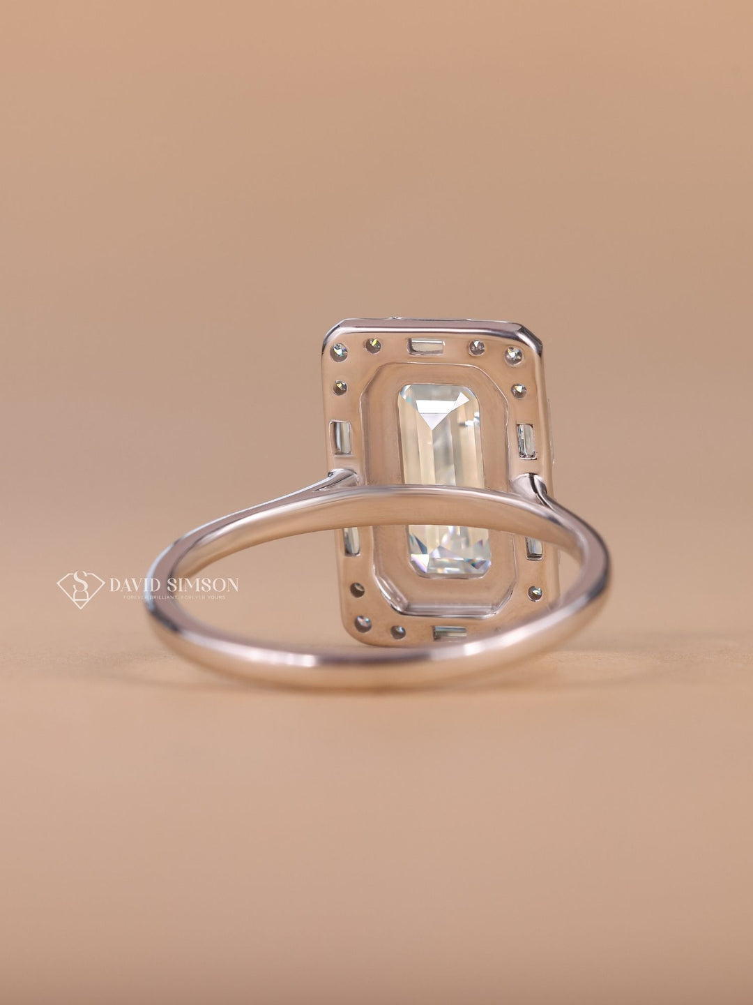 1.60CT Elongated Emerald Cut Moissanite Halo Cluster Diamond Engagement Ring