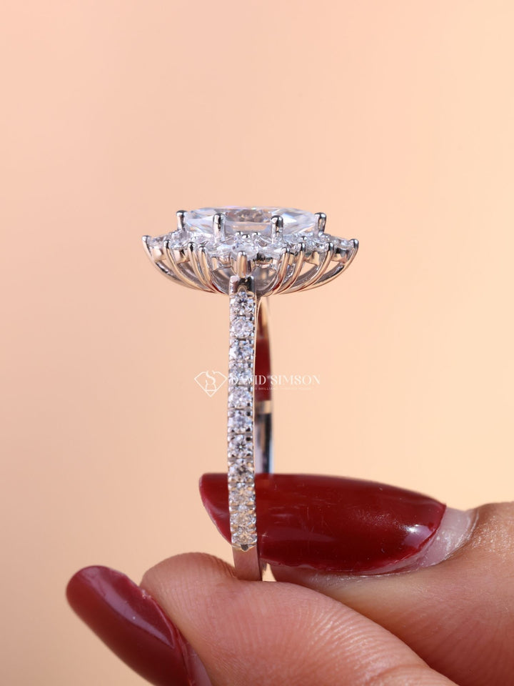 1.0CT-2.0CT Marquise Cut Moissanite Halo Cluster Engagement Ring