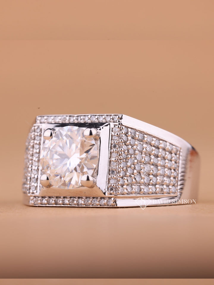 Round Cut Moissanite Diamond Halo Men's Wedding Ring