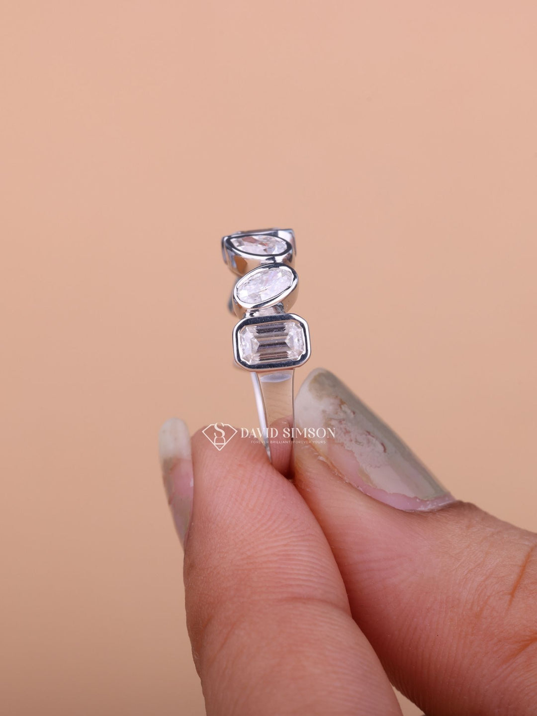 Mix Shape Moissanite Bezel Set Diamond Wedding Band for Women