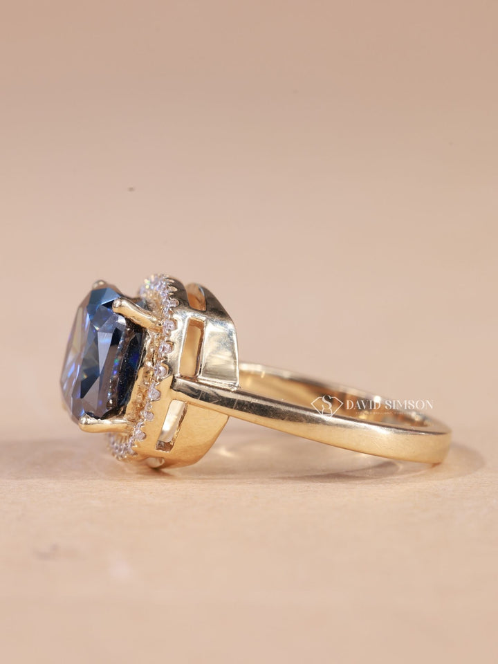 2.0CT-3.0CT Blue Cushion Cut Moissanite Diamond Halo Engagement Ring