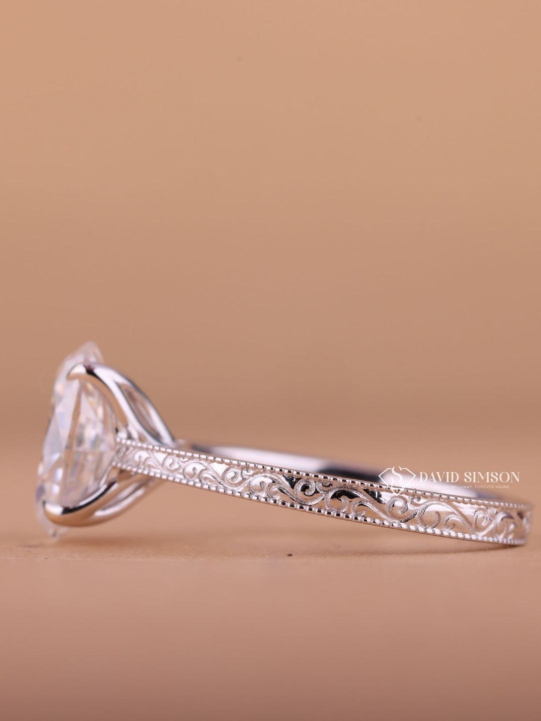 2.0CT-3.0CT Oval Cut Moissanite Vintage Milgrain Pave Diamond Engagement Ring