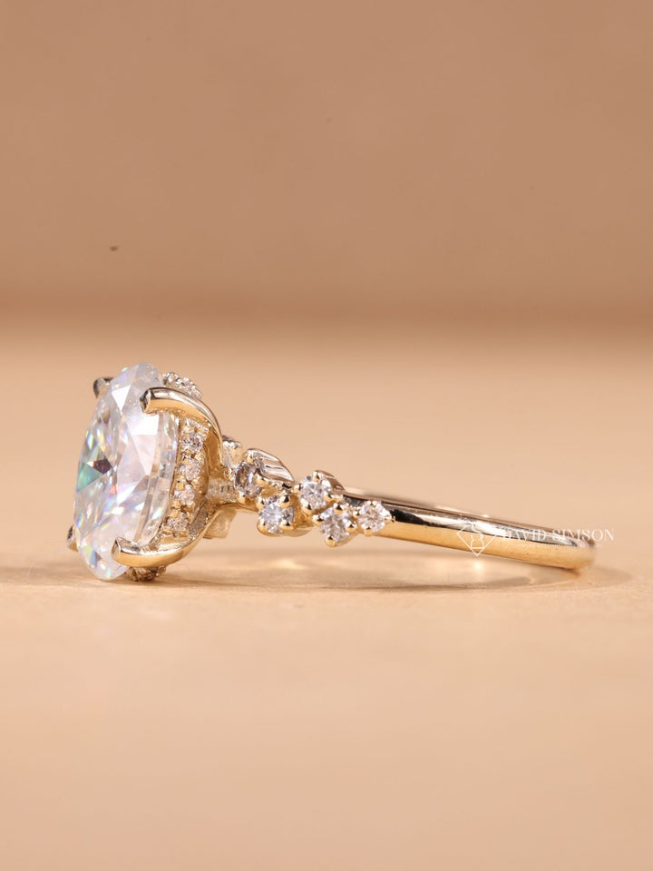 3.0CT-4.0CT Oval Cut Diamond Moissanite Zig Zag Pave Engagement Ring