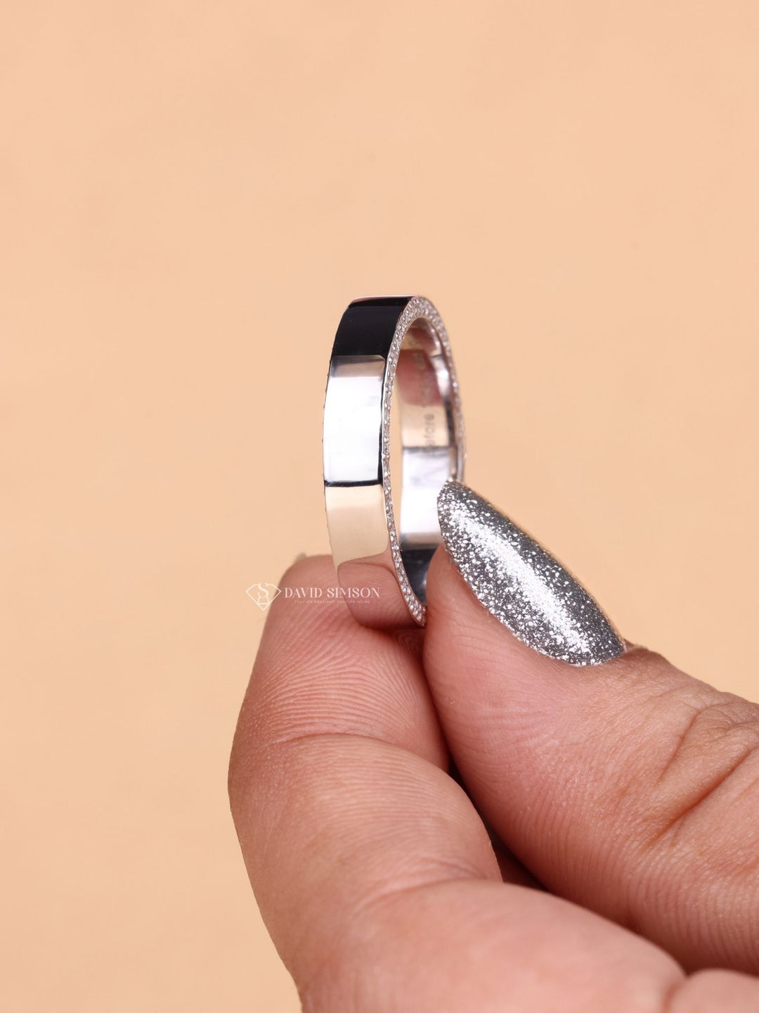 Round Cut Moissanite Diamond Plain White Gold Wedding Band