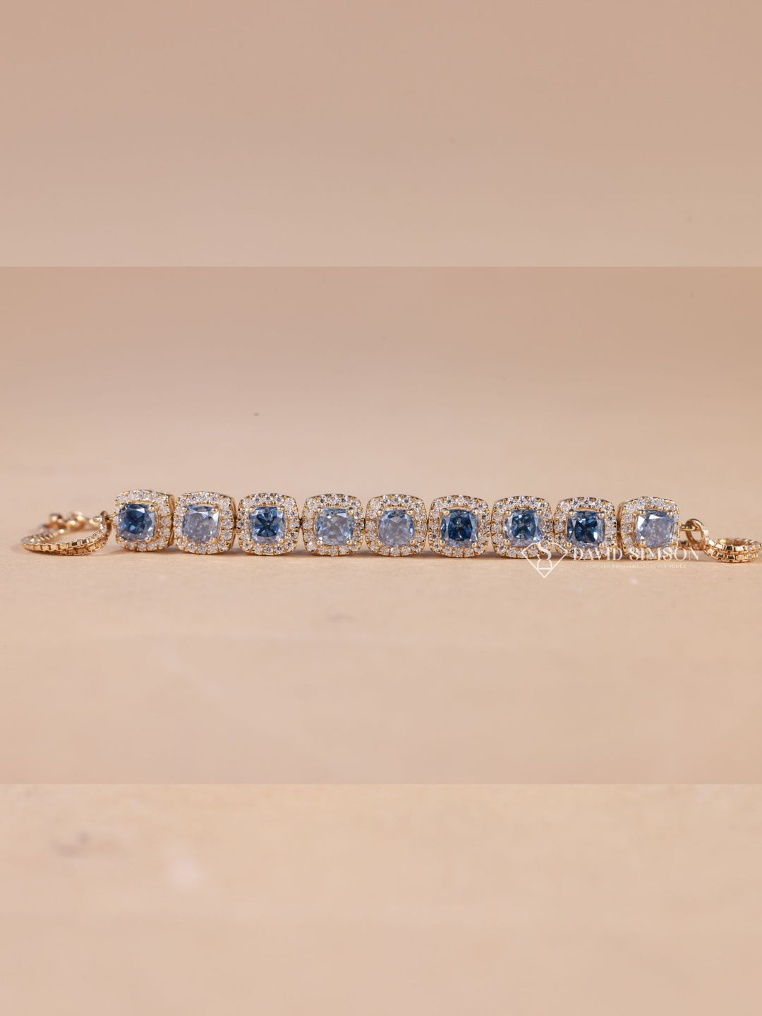 Blue Cushion Cut Moissanite Diamond Halo Bracelet for Women