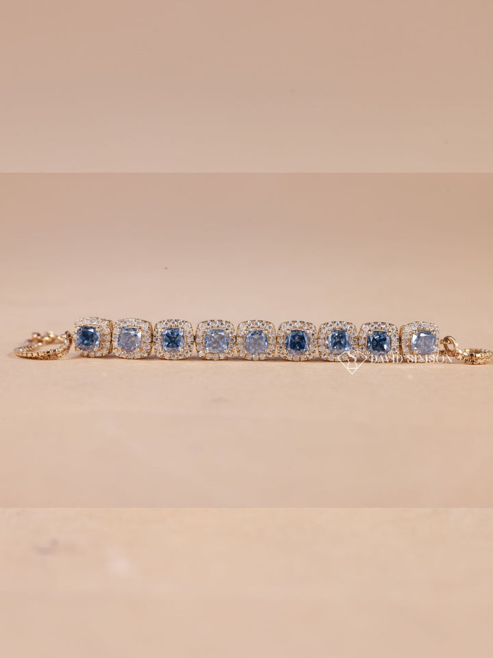 Blue Cushion Cut Moissanite Diamond Halo Bracelet for Women