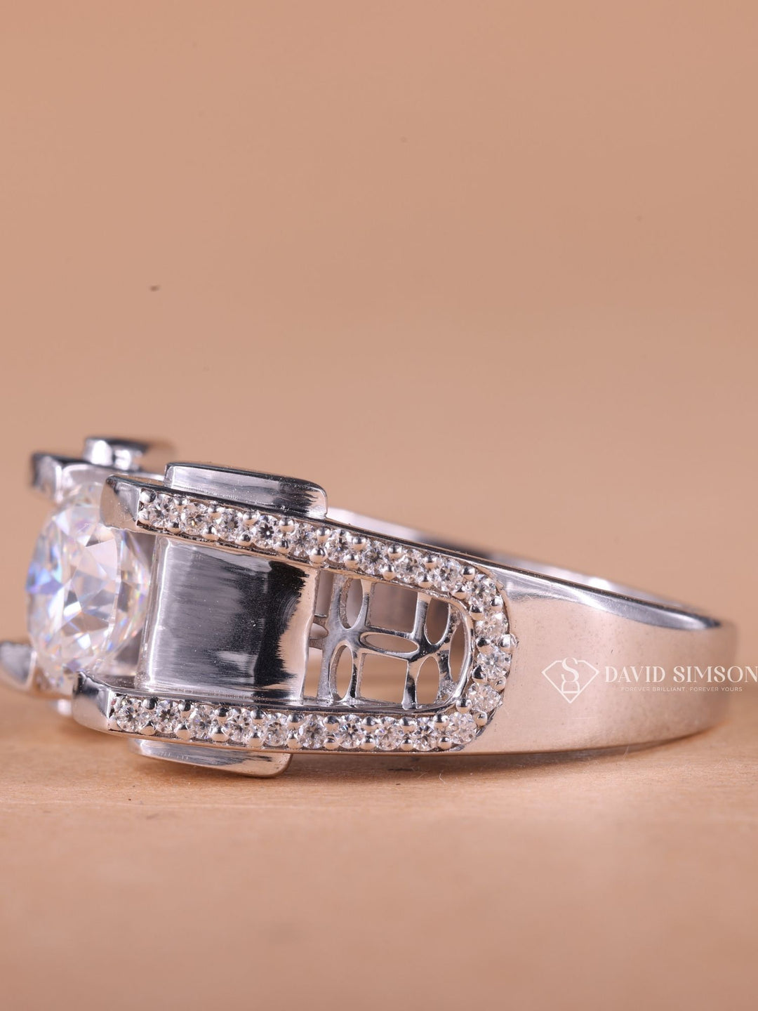 Round Cut Moissanite Diamond Vintage Pave Men's Wedding Ring