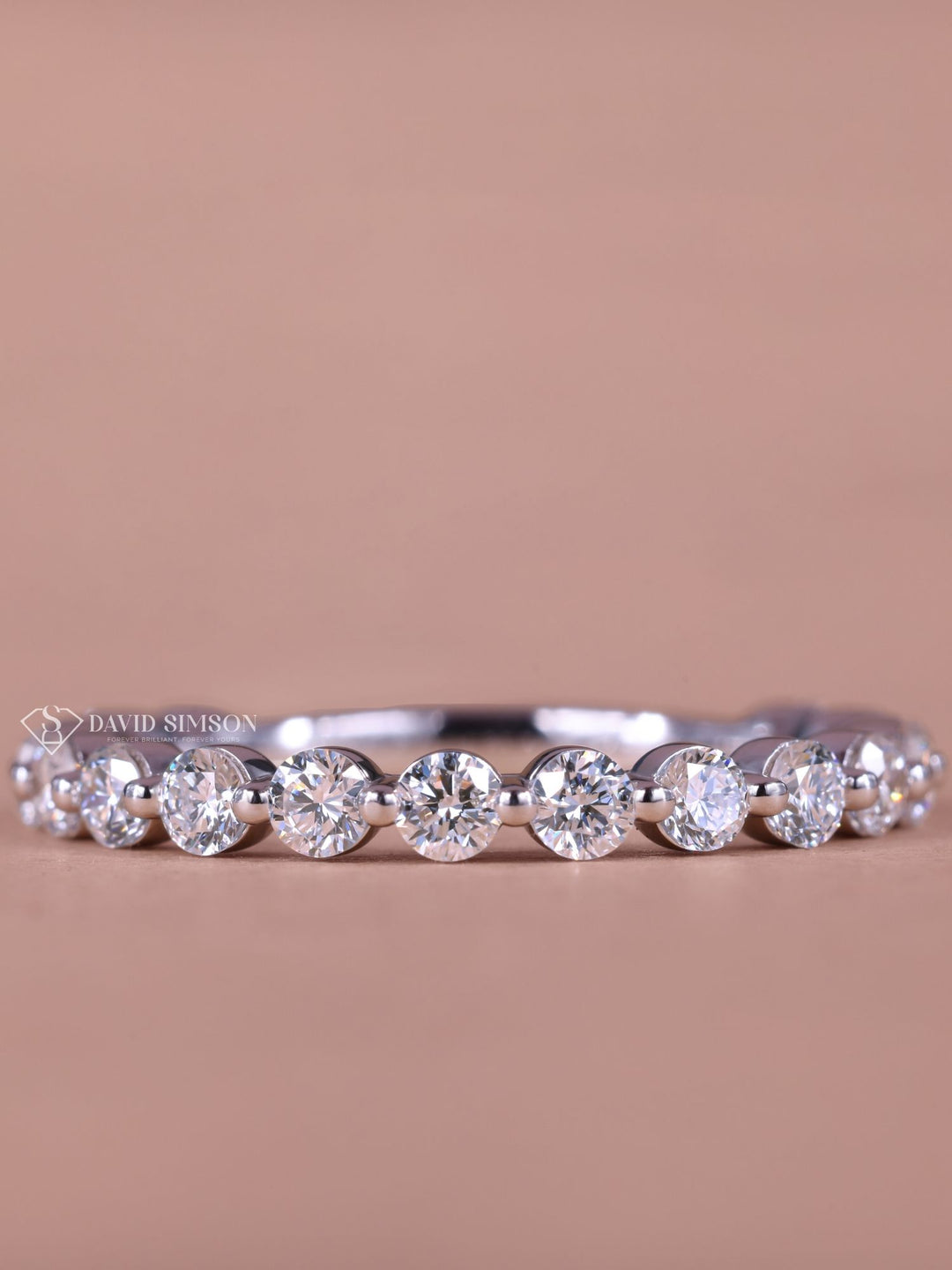 Round Cut Moissanite Diamond Half Eternity Wedding Band