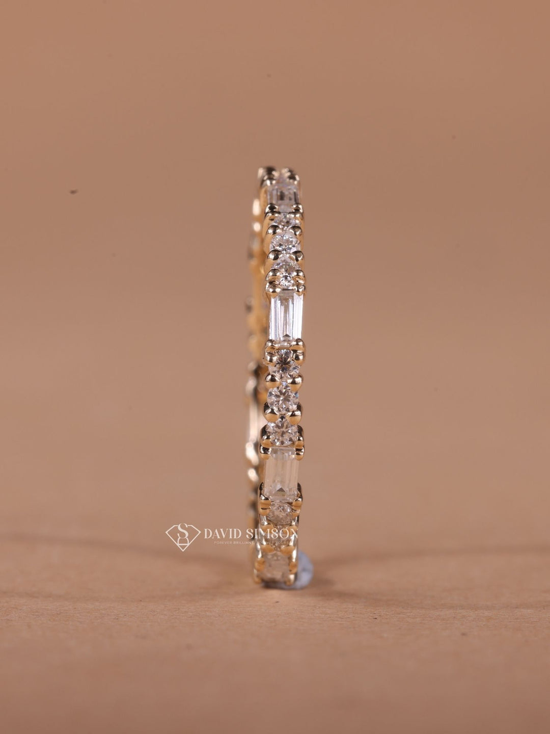 Round & Baguette Cut Moissanite Diamond Full Eternity Wedding Band