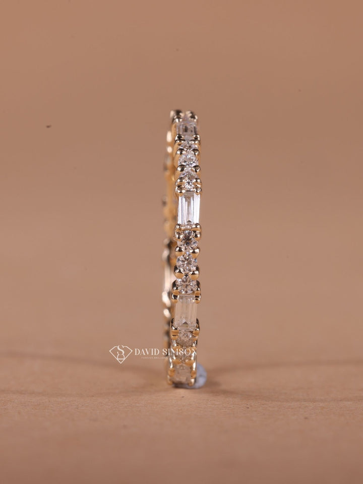 Round & Baguette Cut Moissanite Diamond Full Eternity Wedding Band