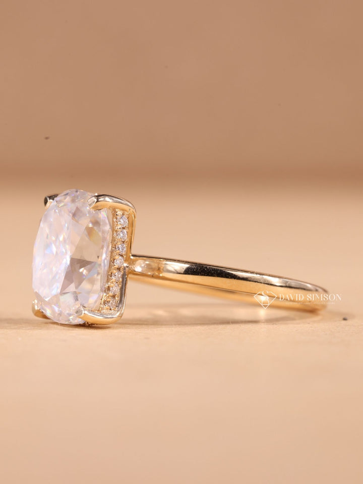 2.0CT-3.0CT Elongated Cushion Cut Diamond Hidden Halo Engagement Ring