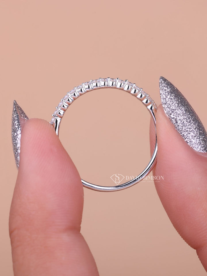 Round Cut Moissanite Diamond Half Eternity Wedding Band for Women