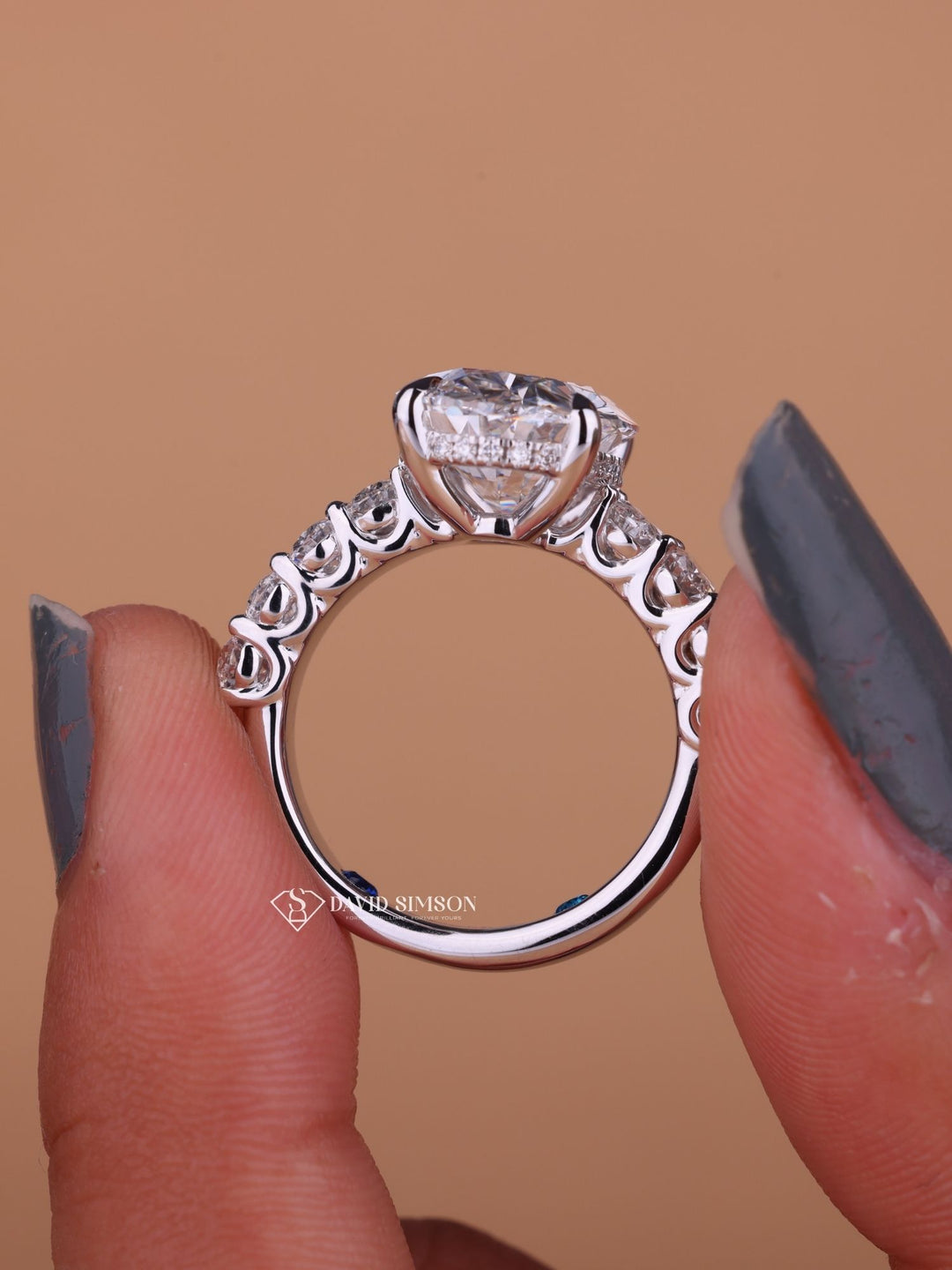 5.0CT-7.0CT Oval Cut Moissanite Hidden Halo & Pave Diamond Engagement Ring