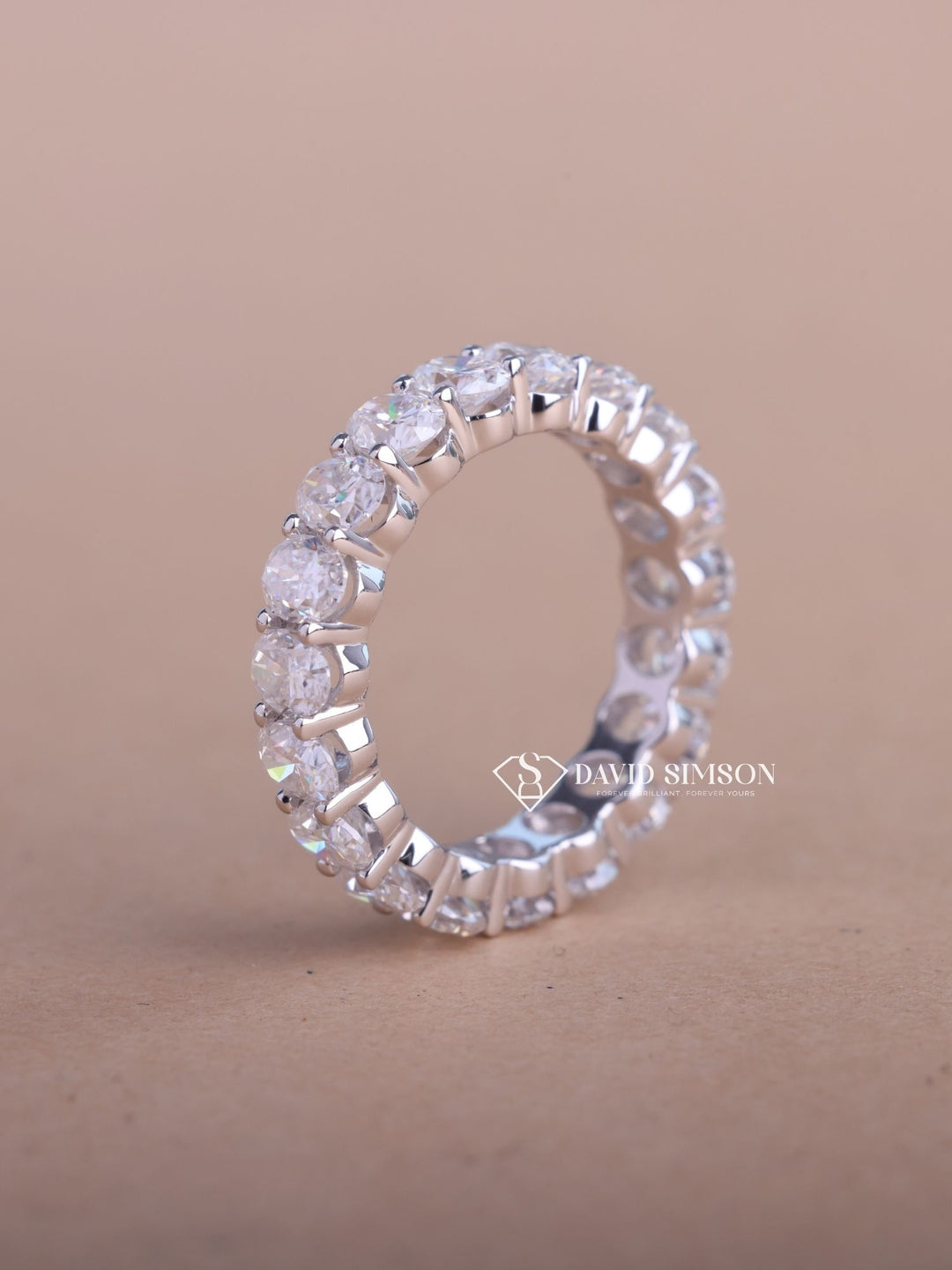 Oval Cut Moissanite Diamond Full Eternity Shared Prongs Wedding Band