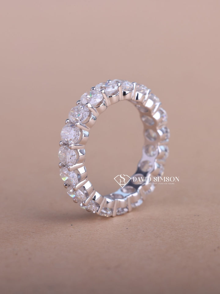 Oval Cut Moissanite Diamond Full Eternity Shared Prongs Wedding Band