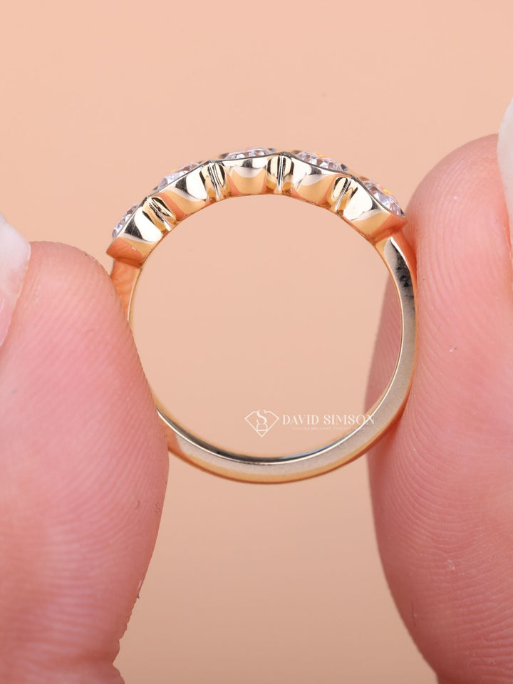 Oval Cut Moissanite Bezel Set Five Stone Diamond Wedding Band