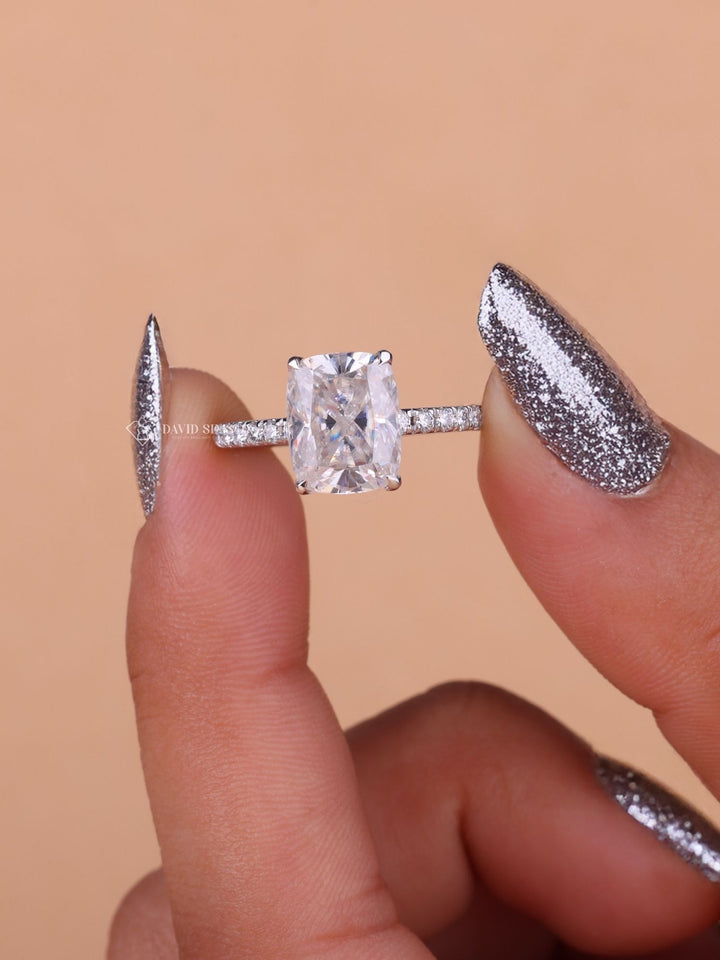 3.0CT-4.0CT Cushion Cut Moissanite Diamond Hidden Halo Engagement Ring