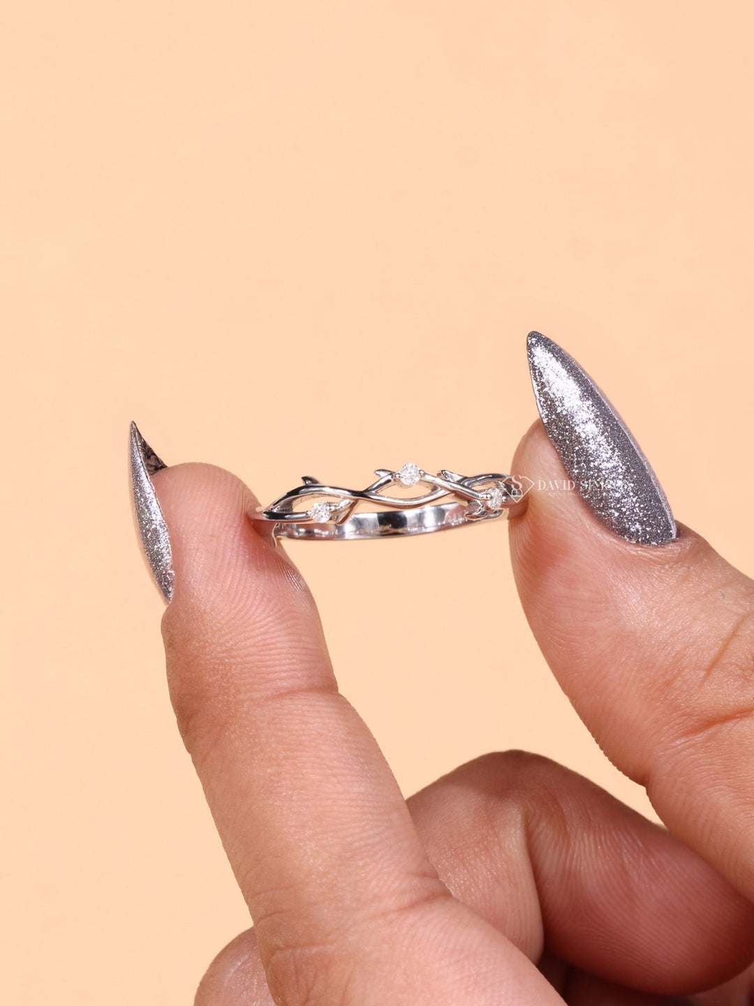 Round Cut Moissanite Diamond Twig Wedding Band