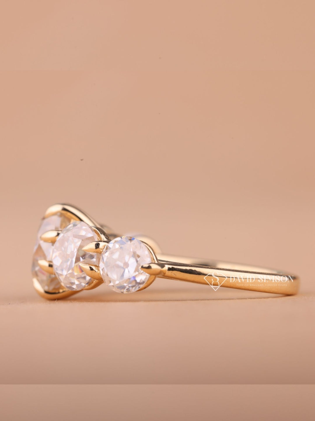 1.0CT-2.0CT Round Old Mine Cut Moissanite Diamond Five Stone Engagement Ring