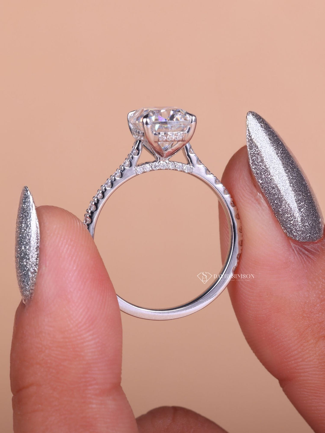 2.50CT-3.50CT Cushion Cut Moissanite Hidden Halo & Pave Diamond Engagement Ring