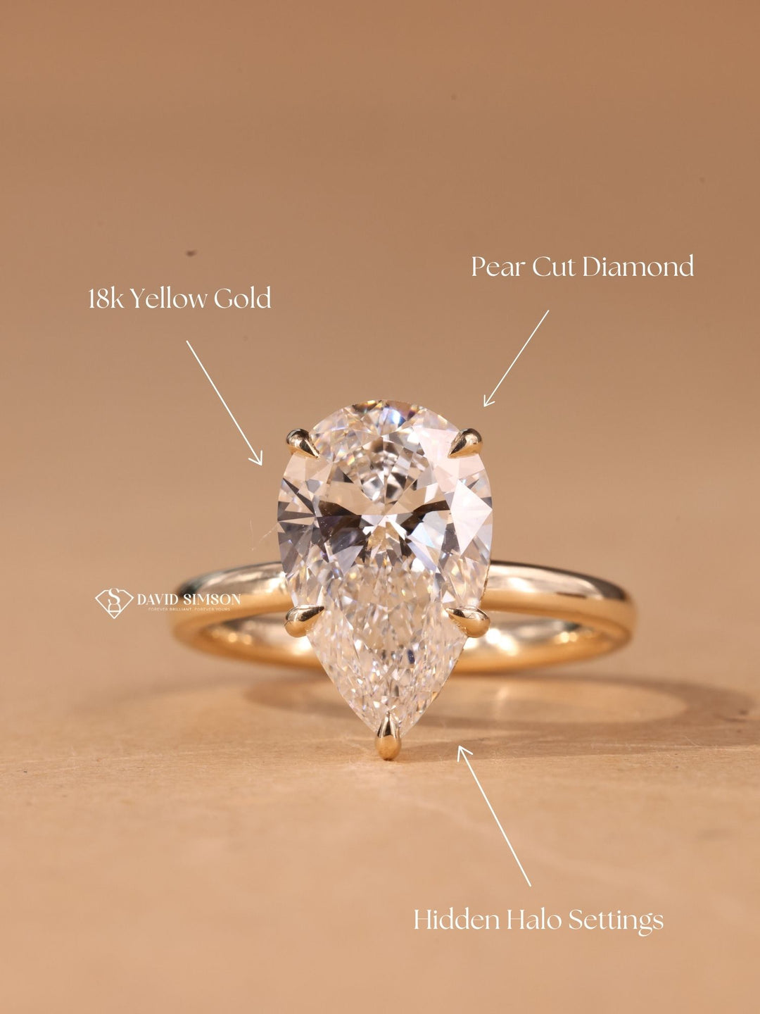 4.50CT-5.50CT Pear Cut Moissanite Hidden Halo Diamond Engagement Ring