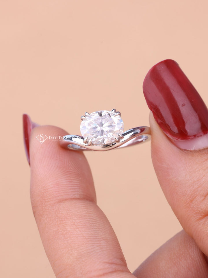2.0CT-3.0CT East West Oval Cut Moissanite Diamond Wave Engagement Ring