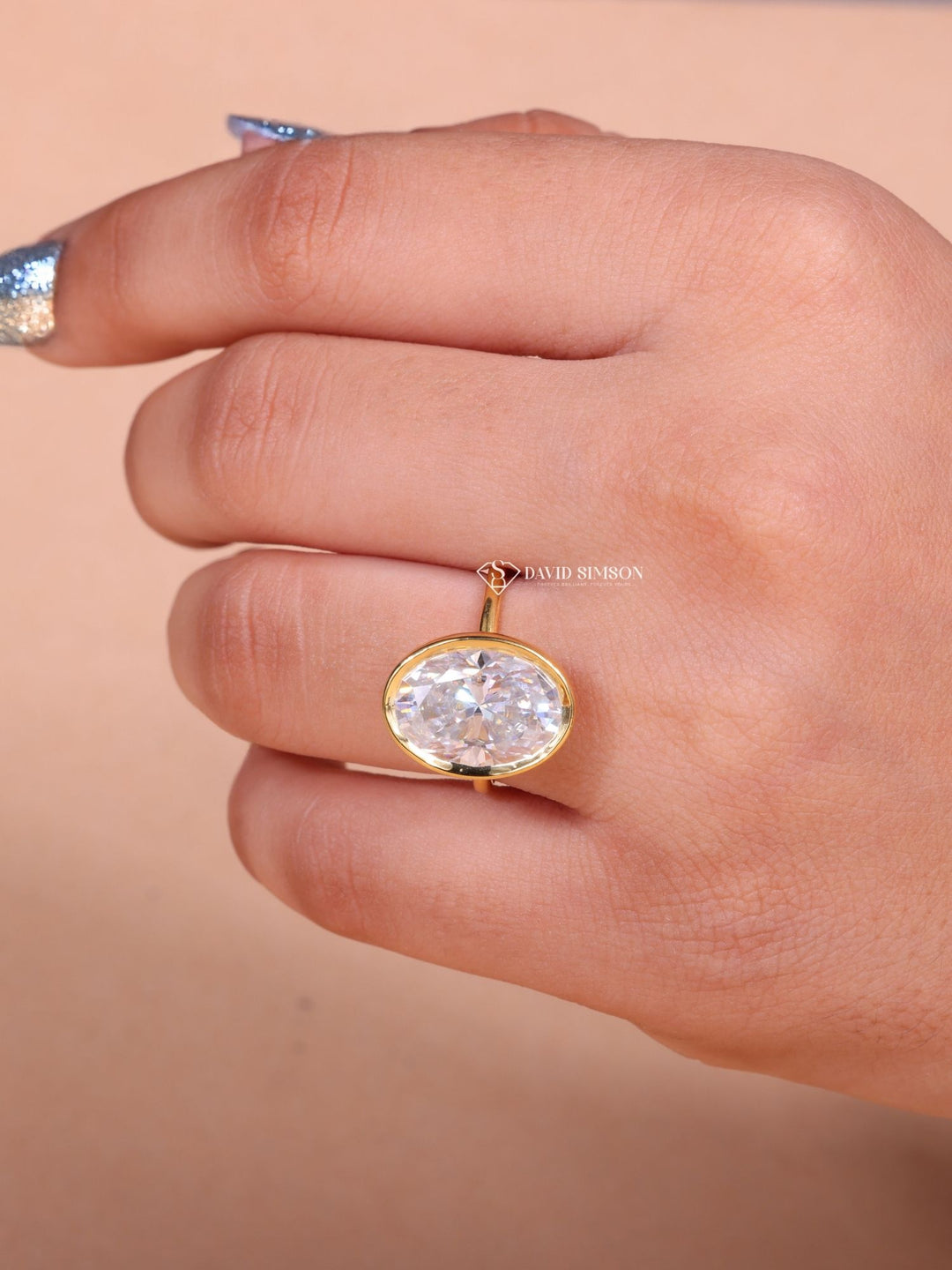 6.0CT-8.0CT Oval Cut Moissanite Diamond Bezel Set Engagement Ring