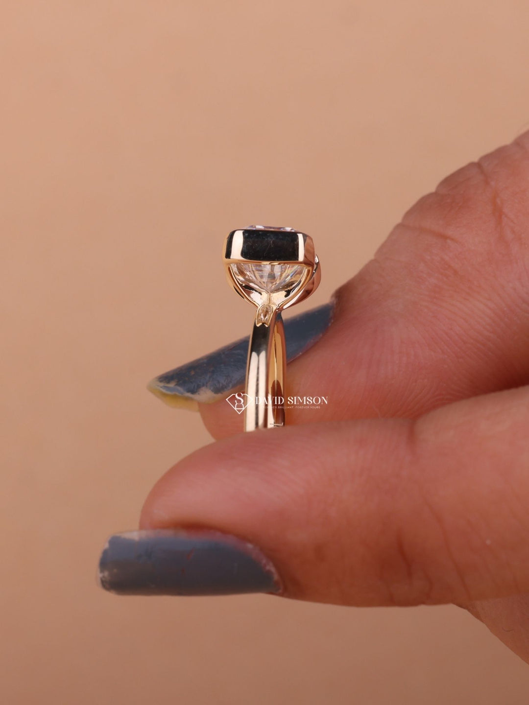 2.0CT-3.0CT East West Emerald Cut Moissanite Diamond Half Bezel Engagement Ring