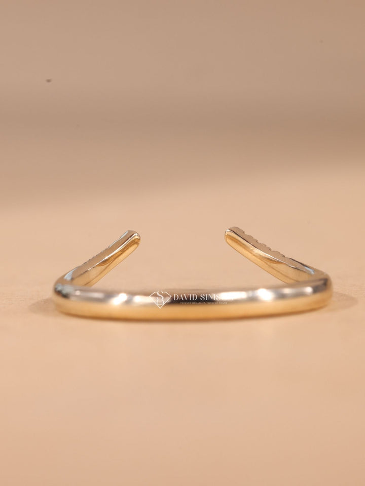 Round Cut Moissanite Diamond Open Curved Stacking Wedding Band