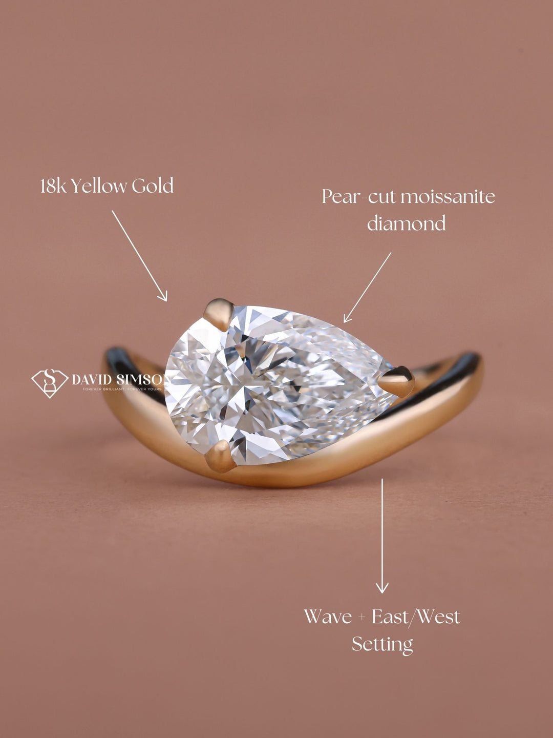 3.0CT-5.0CT Pear Cut Moissanite Diamond Curved Waves Engagement Ring