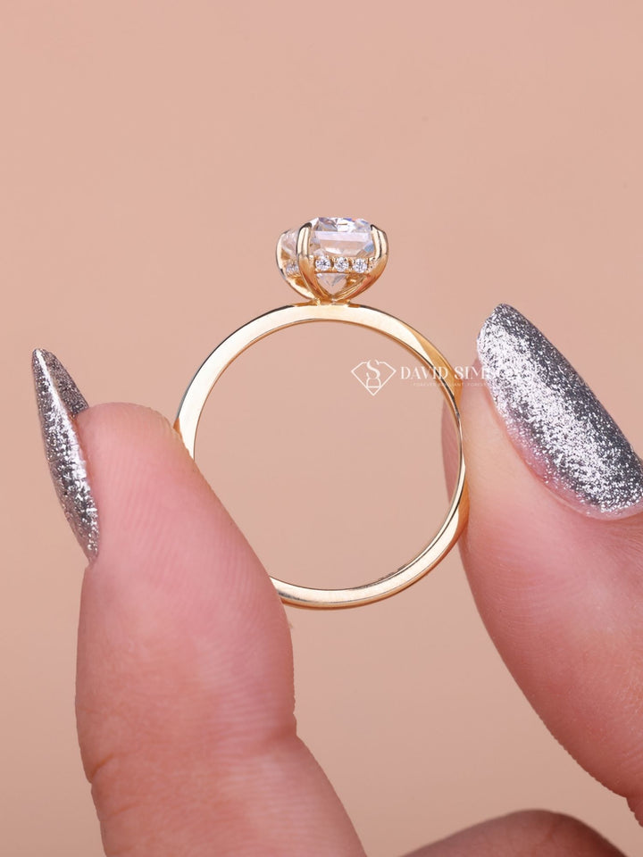 1.0CT-2.0CT Radiant Cut Hidden Halo Moissanite Diamond Engagement Ring