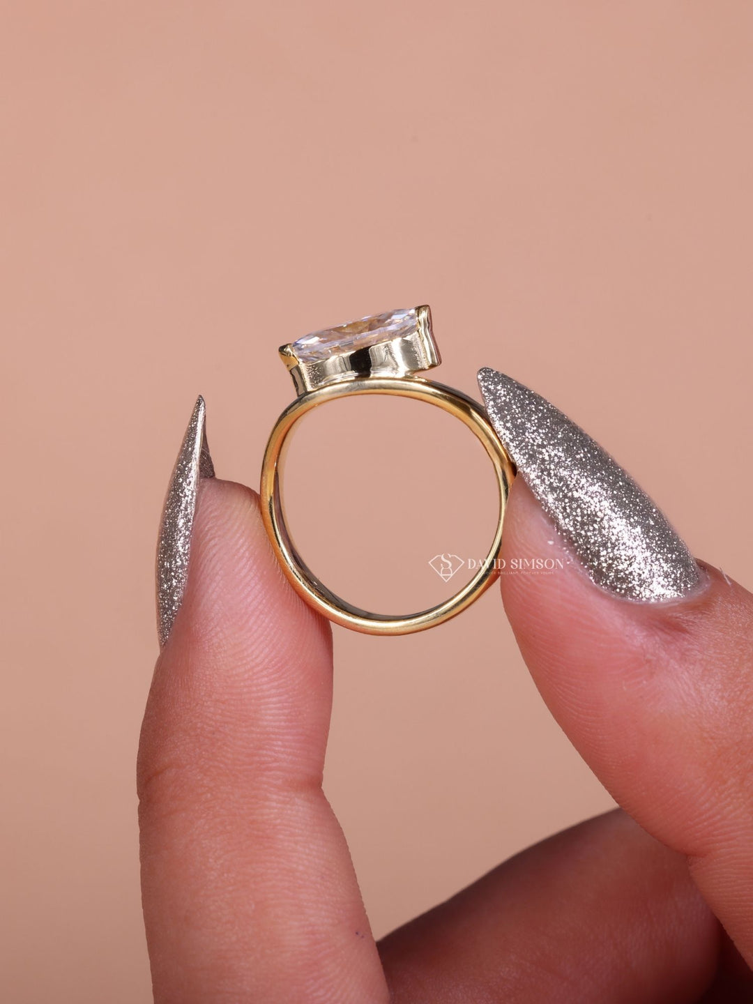 1.0CT-3.0CT East West Marquise Cut Moissanite Unique Diamond Engagement Ring