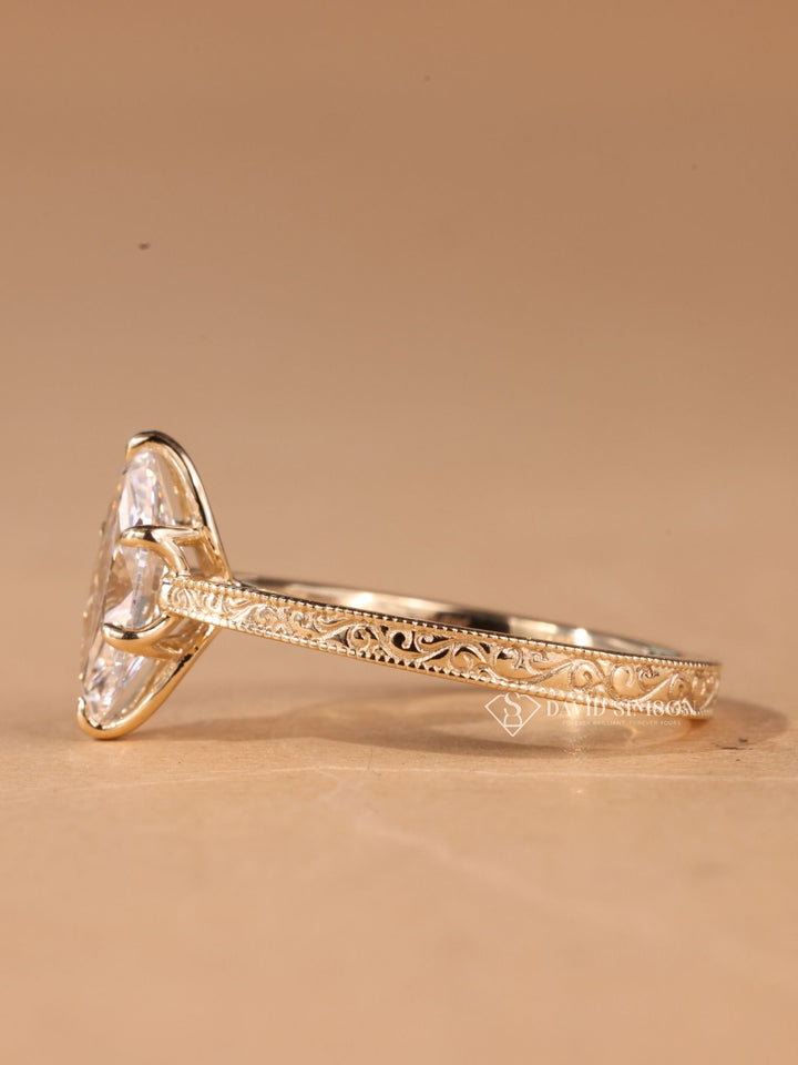 2.50CT-3.50CT Marquise Cut Moissanite Diamond Vintage Pave Engagement Ring