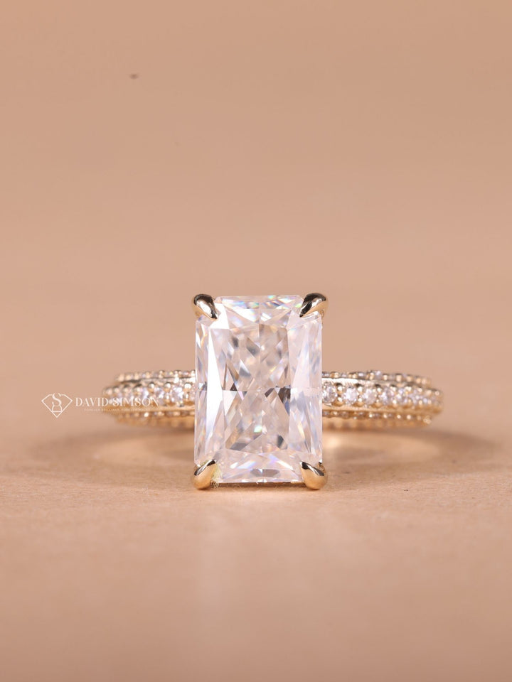 3.0CT-4.0CT Radiant Cut Moissanite Diamond Micro Pave Engagement Ring