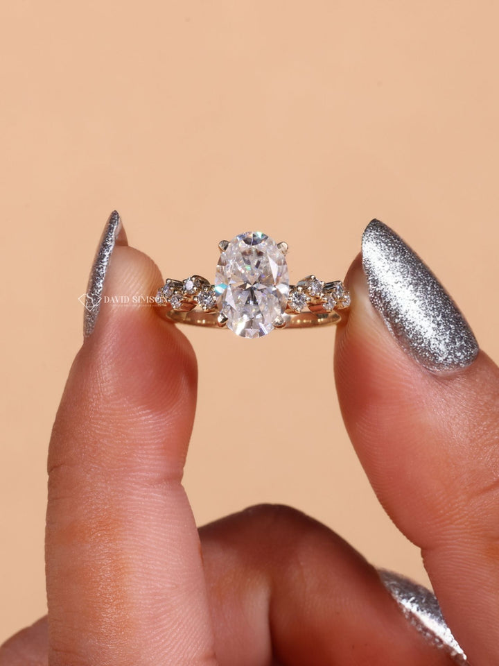 2.0CT-3.0CT Oval Cut Moissanite Zig Zag Diamond Engagement Ring