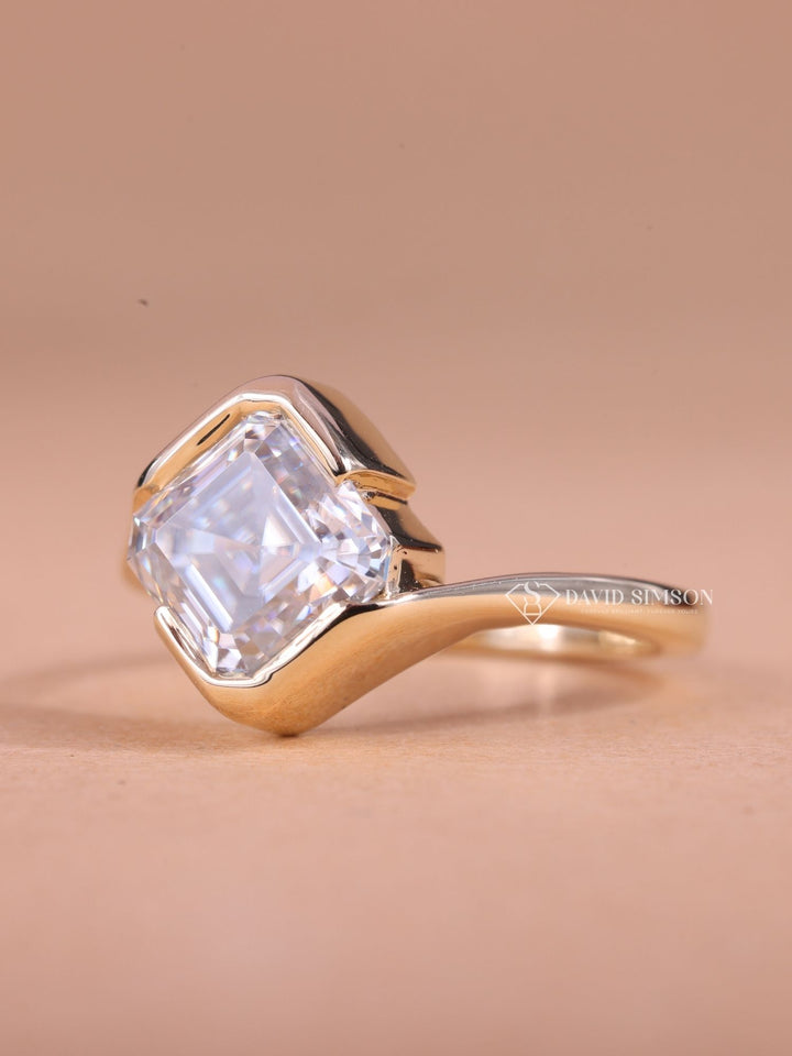 2.50CT-3.50CT Asscher Cut Moissanite Bypass Diamond Engagement Ring