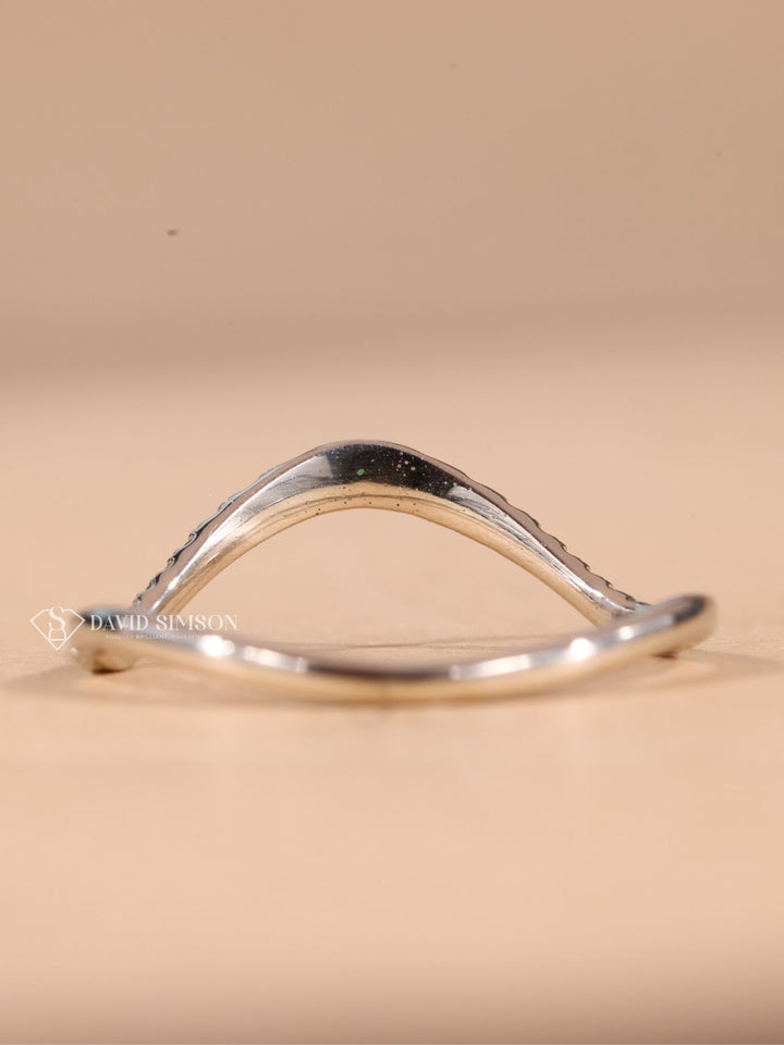 Green Round Cut Moissanite Diamond Curved Half Eternity Wedding Band