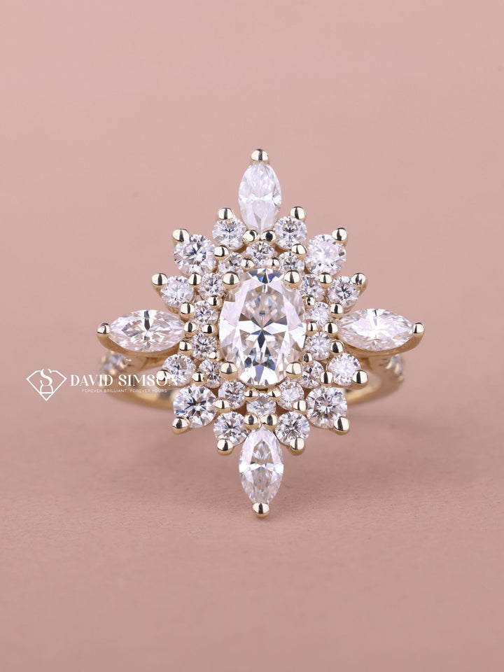 0.50CT-1.50CT Oval Cut Moissanite Diamond Halo Cluster Engagement Ring