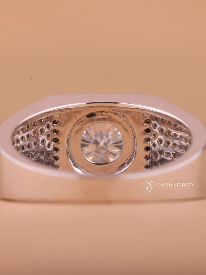 Round Cut Moissanite Diamond Halo Men's Wedding Ring