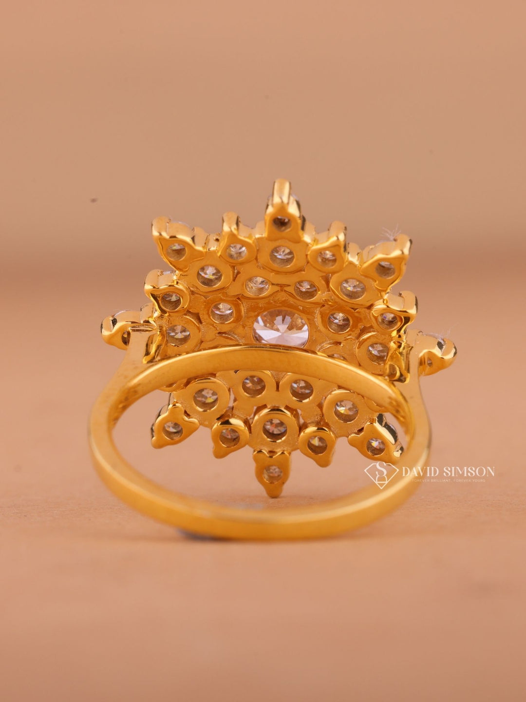 Round Cut Moissanite Diamond Starburst Engagement Ring