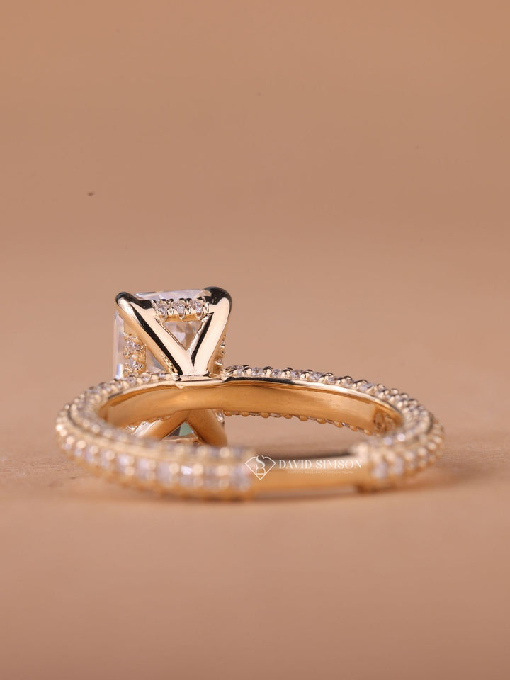 2.0CT-3.0CT Radiant Cut Moissanite Micro Pave Diamond Engagement Ring