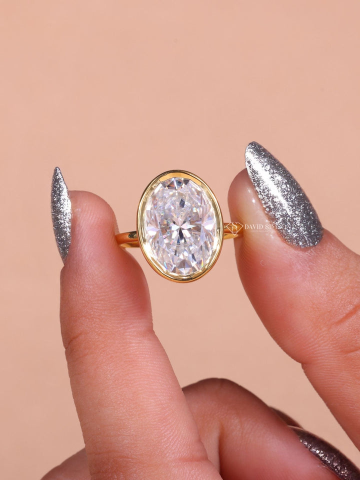 6.0CT-8.0CT Oval Cut Moissanite Diamond Bezel Set Engagement Ring