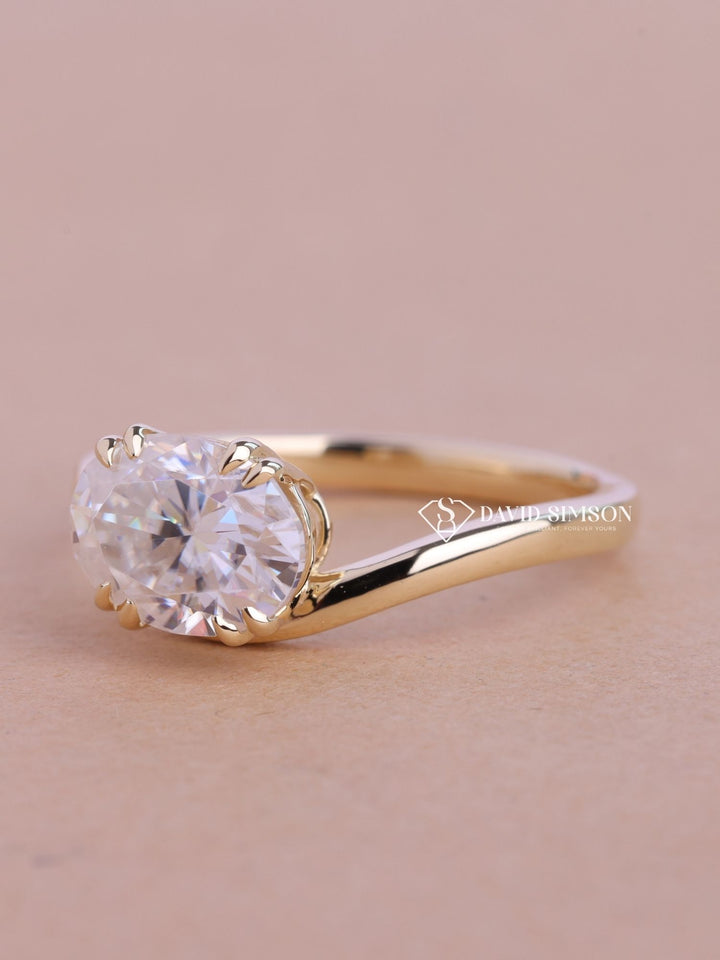 2.50CT-3.50CT East West Oval Cut Moissanite Diamond Wave Engagement Ring