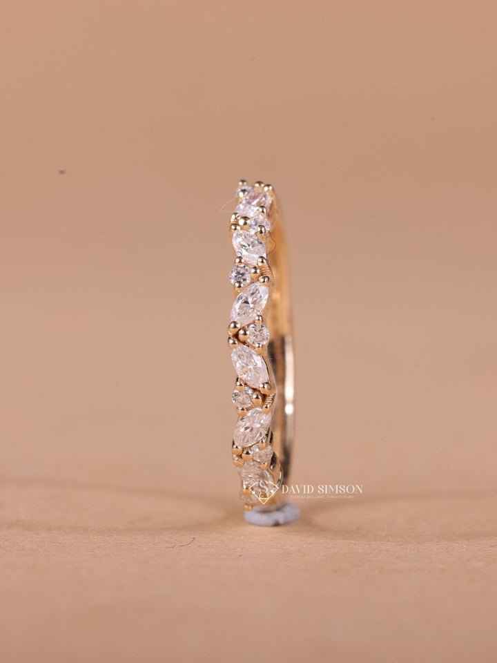 Round & Marquise Cut Moissanite Diamond Half Eternity Wedding Band