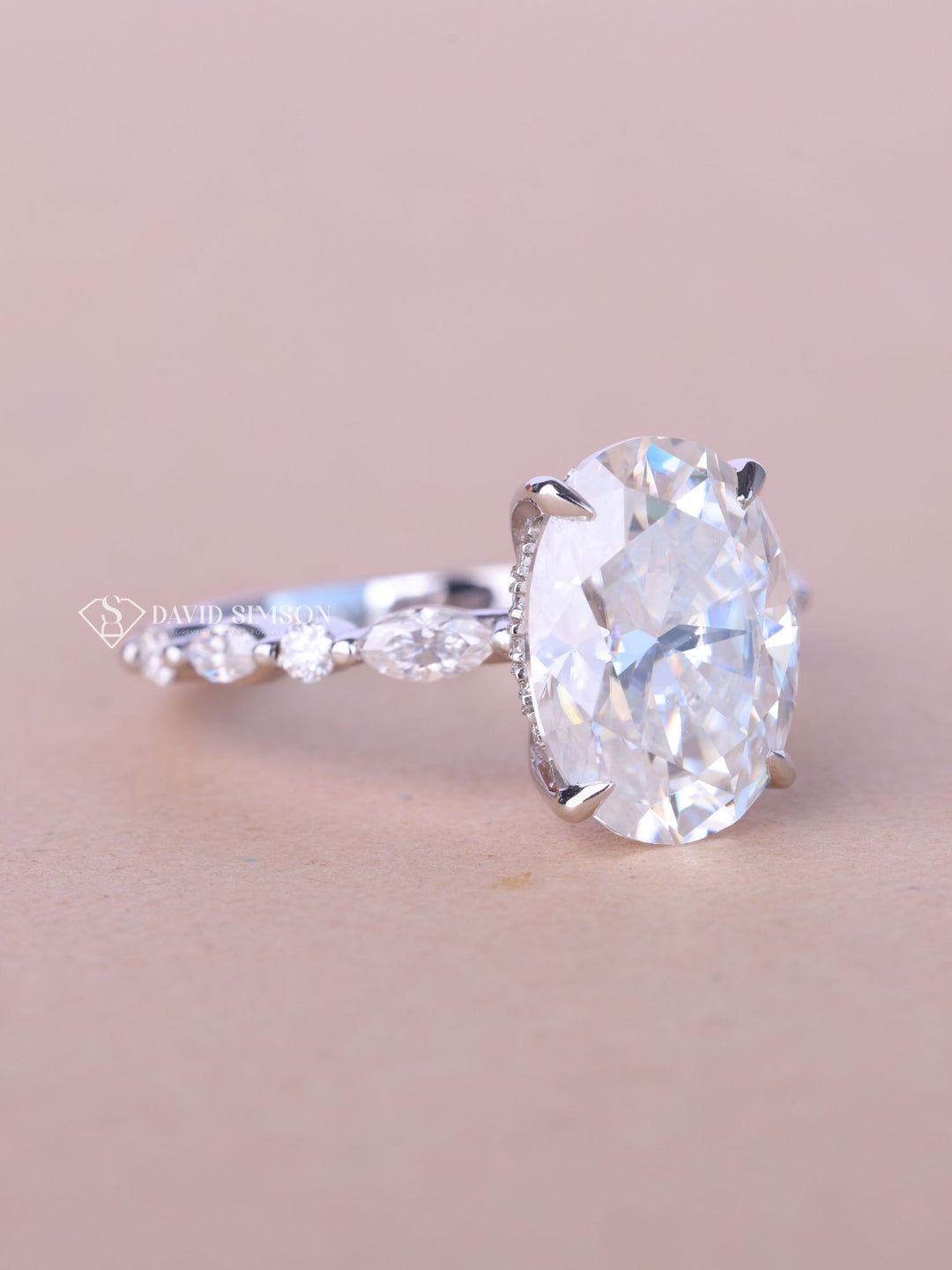 3.0CT-4.0CT Oval Cut Moissanite Hidden Halo & Pave Diamond Engagement Ring