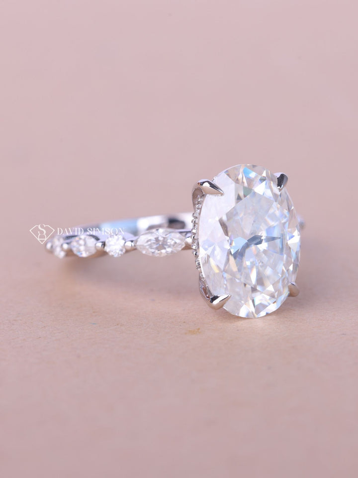 3.0CT-4.0CT Oval Cut Moissanite Hidden Halo & Pave Diamond Engagement Ring