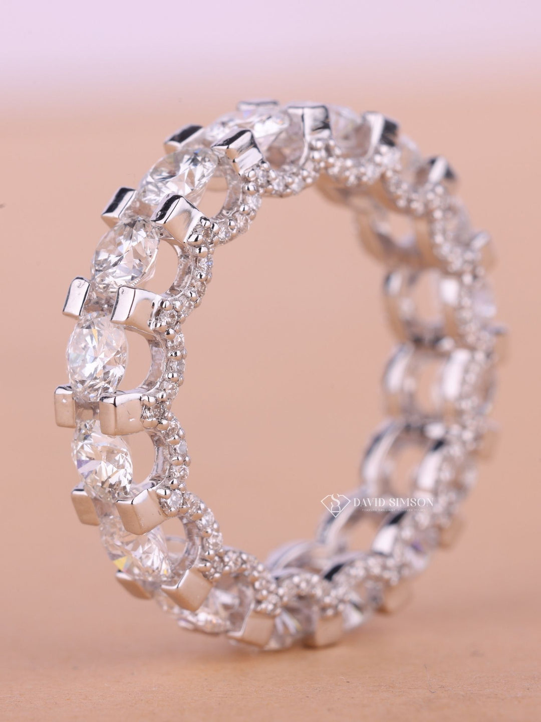 Round Cut Moissanite Shared Prongs Diamond Full Eternity Wedding Band